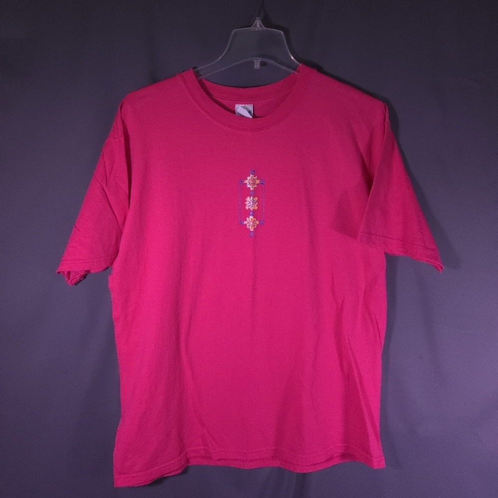 Vintage‎ 90s Short Sleeve Tshirt Pink Y2K Geometric Aztec Design Size XL